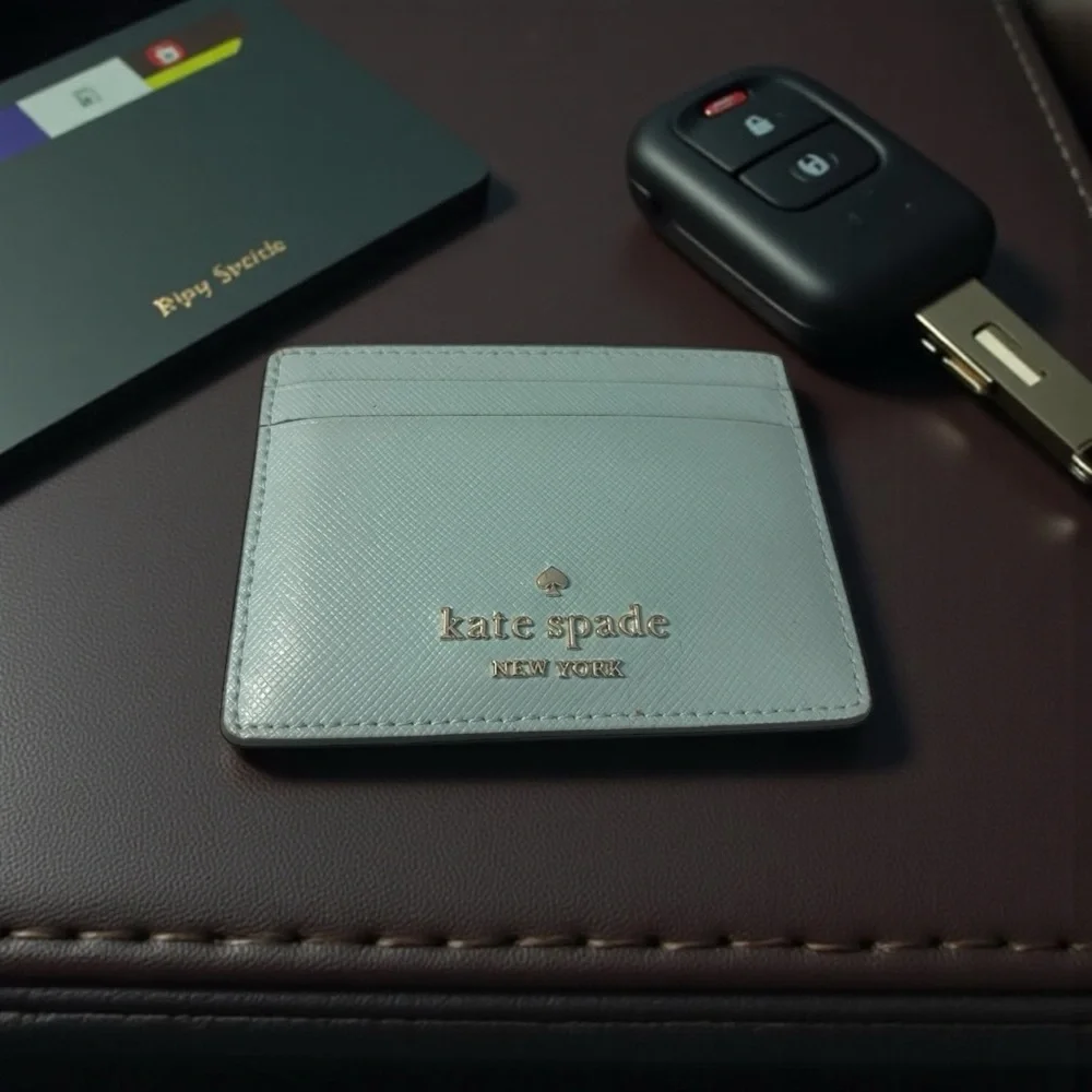 Kate Spade Madison‎ Small Slim Card Holder Blue Glow Saffiano Leather pre loved